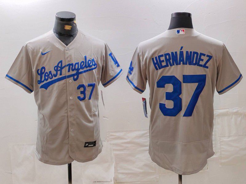 Men Los Angeles Dodgers 37 Hernandez Grey Nike Elite 2024 MLB Jersey style 72610